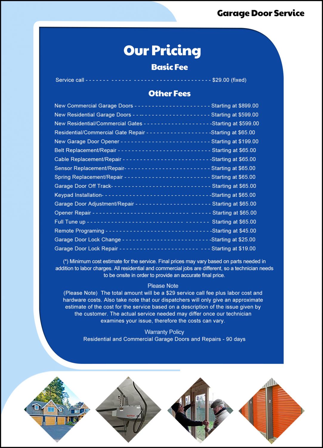 Price List All County Garagedoor Service